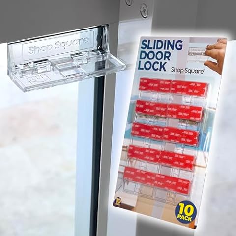Sliding Door Lock for Home Safety - 10 Pack Sliding Window Locks, Sliding Patio Door Lock, Extra Strong Adhesive, Child Safety Locks for Doors, Sliding Glass Door Lock and Window Security Cover