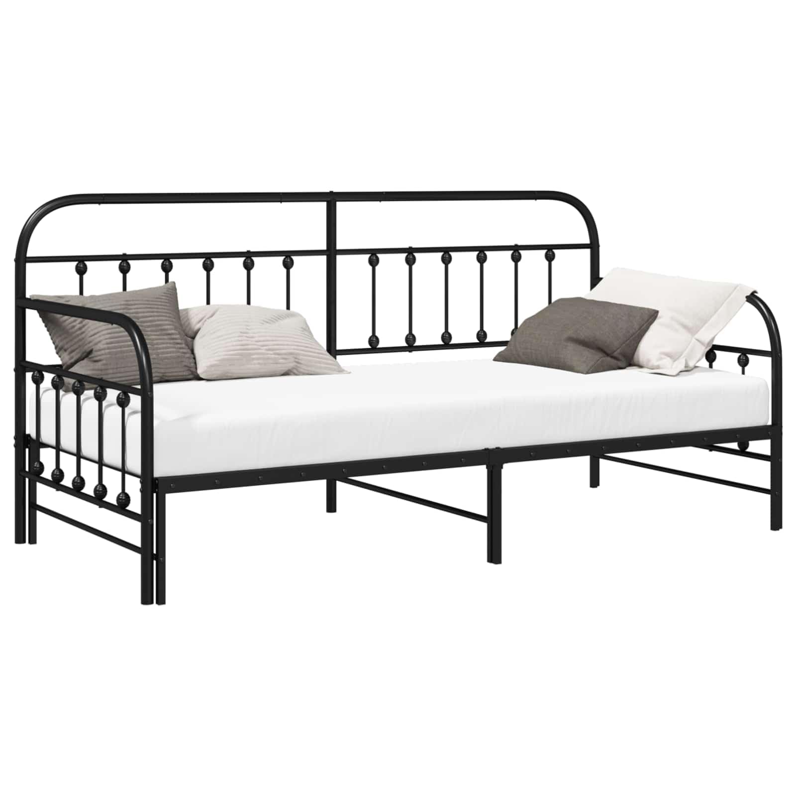 vidaXL Daybed Frame Black 90 x 190 cm Powder-Coated Steel, Modern, Durable Daybed Frame, Rectangular Metal Bed, Space-Saving Sleep Solution, Indoor Sofa-Like