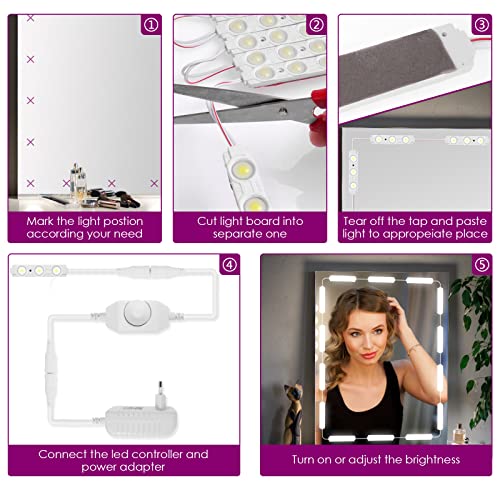 Led Spiegelleuchte, Dimmbar spiegel beleuchtung mit 60 Leds, 10FT Länge Make Up Licht, 6000K Kaltweiß LED Schminkspiegel… – Bild 7