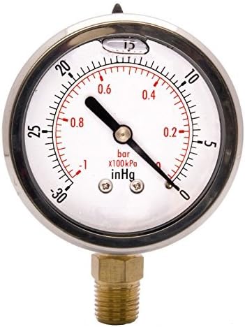 HFS (R) Oil Filled Vacuum Pressure Gauge - SS/Br 1/4" NPT Lower Mount -30HG/0 (2")