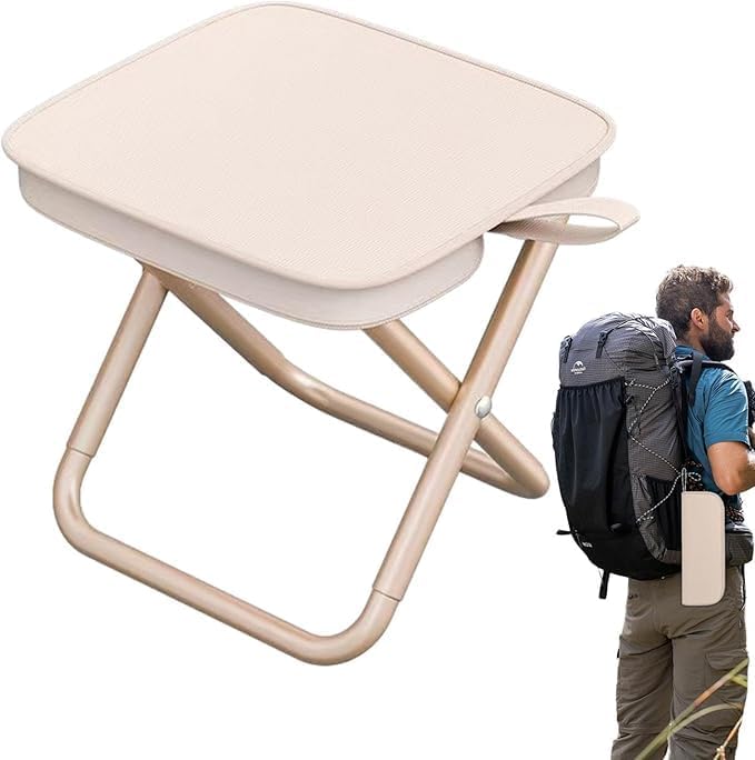 Brikipth Multipurpose Portable Folding Stool, Outdoor Folding Chair, Compact and Lightweight Foldable Chair, Stool for Outdoor-Fishing-Hiking-Gardening-Travel, Multipurpose Sitting Stool (Khaki)