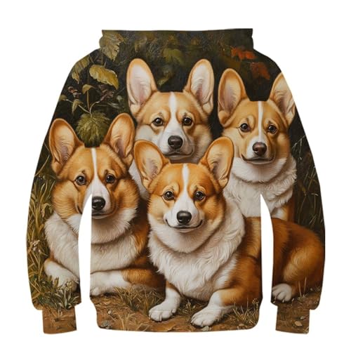 Pull motif corgi imprimé 3D avec capuche pour ado fille et garçon - 2