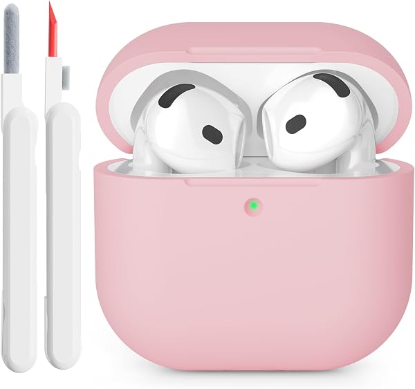 KOKOKA Custodia in Silicone Compatibile con AirPods 4 Case, LED Anteriore Visibile, Case Cover Protettiva Antiurto in Silicone Morbido per Airpods 4 Generazione 2024 con Kit di Pulizia, Rosa - 1