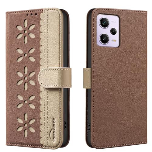 �X�}�z�P�[�X �Ή��@�� for Redmi Note 12 Pro 5G,�Ή��@�� for Xiaomi Poco X5 Pro �yRFID�Ւf�@�\�z�y�t���b�v���L�b�N�X�^���h �J�[�h�X���b�g ���C���J�zBrown