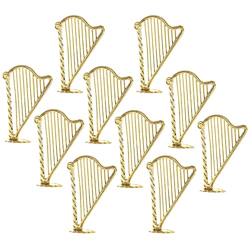 jojofuny 10pcs Miniature Harp Pendant, 66# Lyre Musical Instrument Model, Gold Mini Harp Ornament...