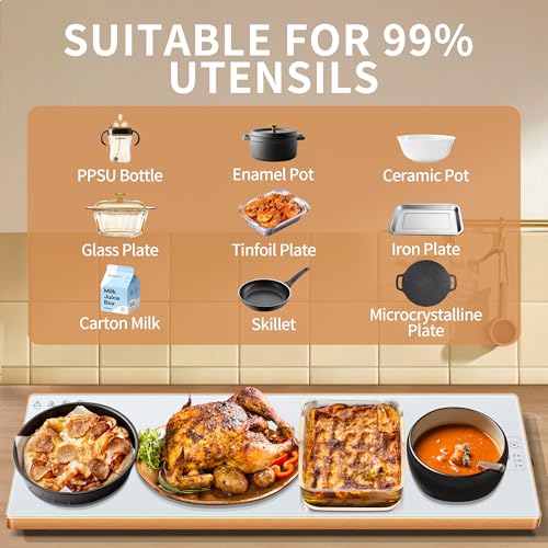 Image of Electric Warming Tray,Extralong 40 inchx12 inch,Tempered Glass Warming Mat for Food | Keep Food Warm,Food Warmers For Parties Buffet Daily Gatherings,Temperature Adjustable,With Thermostat,Full Surface Heating