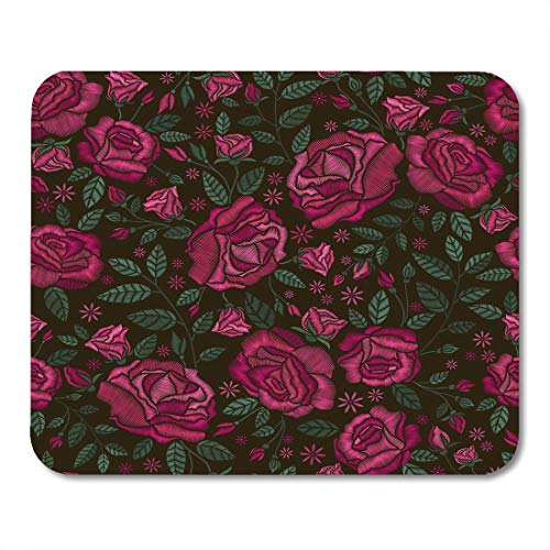 Preisvergleich Produktbild Mauspad Baumwolle Bunte Spitzenstickerei mit schönen Blumen Rosen auf schwarzem Blumenstrauß Kultur Bürobedarf Mauspad Zoll Zoll Mousepad