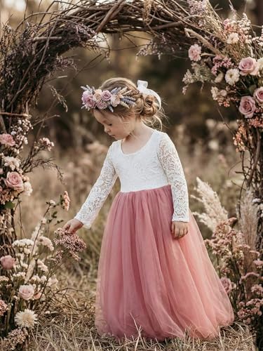 Image of 2Bunnies Girl Peony Lace Back A-Line Straight Tutu Tulle Party Flower Girl Dress