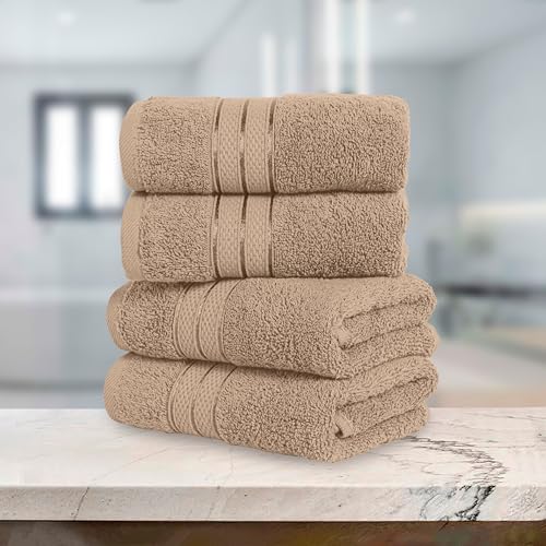 Image of Elegant Comfort Three Line Popcorn Towel Set for Bathroom 16 x 28 inches, Premium Hotel Quality 4-Pack Hand Towels, 100% Turkish Cotton, Soft and Durable, Quick Dry and Highly Absorbent, Tan