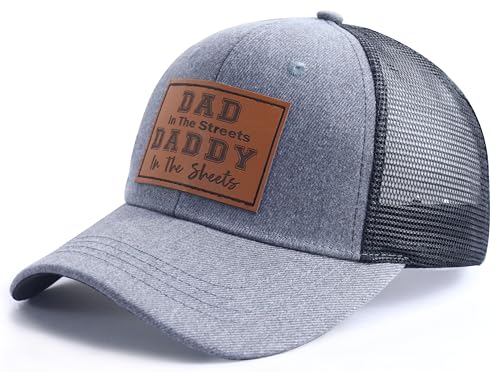 Image of Dad in The Street Daddy in The Sheets Trucker Hat for Men, Funny Cotton Daddy Leather Patch Baseball Cap