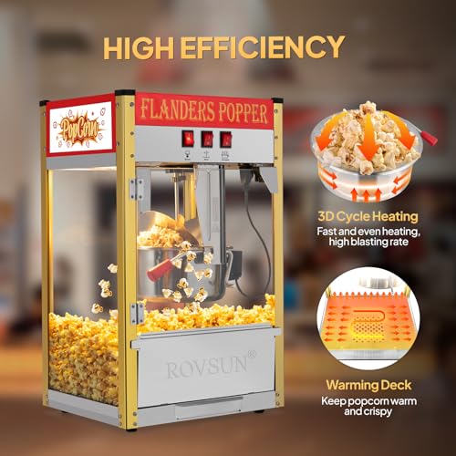 Image of ROVSUN Commercial Popcorn Machine with 10 Ounce Kettle Makes Up to 4 Gallons, Theater Style Popper Countertop Popcorn Maker w /Stainless Steel Scoop, Oil Spoon & 3 Popcorn Cups, ETL Certified, Red