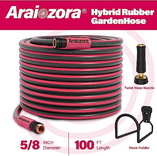 Heavy Duty Flexible Rubber Garden Hose 100 Ft 5/8 Inch - Kink Resistant, All-Weather Lightweight Water Hose with 600 PSI Burst Pressure for Yard, Lawn & Car Wash