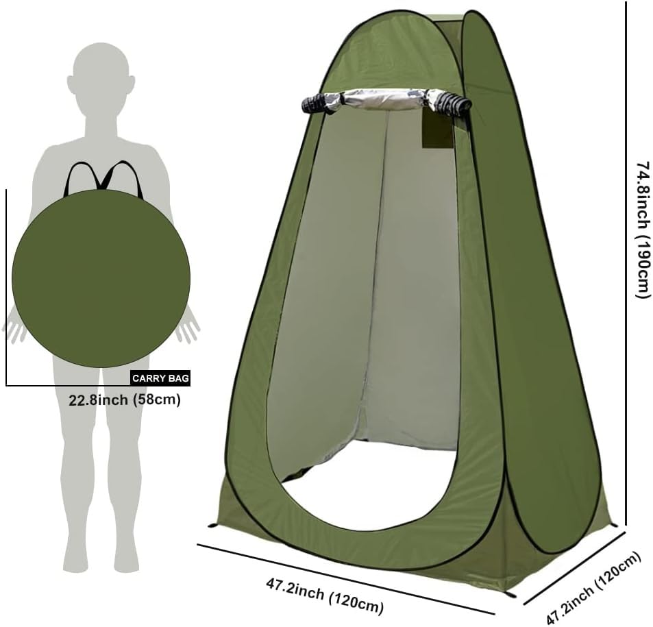 Image of Pop-Up Privacy Camping Tent - Portable Polyester Outdoor Shower Tent, Dressing Changing Room, Camp Toilet Tent with UV Protection, Zippered Windows, Storage Pockets & Carry Bag for Travel