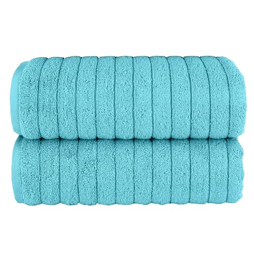Image of Elegant Comfort 100% Turkish Cotton Corduroy Ribbed Luxury Soft 2 Pack Bath Towels 27 x 54 Inch - Ultra Plush, Absorbent, Quick Dry, Hotel Spa Quality Towels for Bathroom Essentials, Aqua