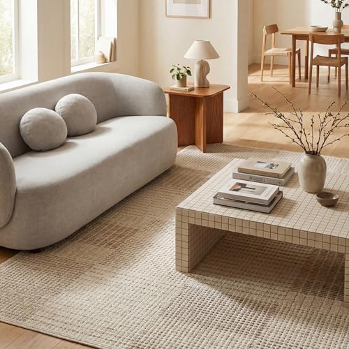 Rugs USA Montceito Handmade, Ivory/Beige, 7'6" x 9'6", Tiled Wool, Soft and Cozy, High Traffic, Stain Resistant, Easy Clean, Durable Area Rug for Bedroom, Living Room, Dining Space, Den, Foyer