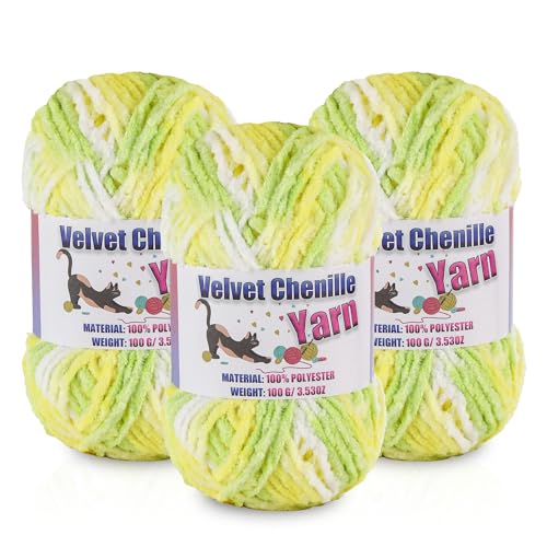Image of 3 * 100g /3.5oz Fluffy Chenille Yarn for Crocheting, Chunky Velvet Yarn for Crochet Amigurumi, Used for Making Baby Yarns Blanket, Clothes, Pattern Knitting Creations (Colorful-A)
