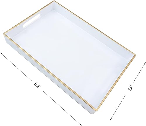 Miniatura 3 de Spsyrine Bandeja de tocador de baño blanca con asas para tocador, encimera, bandeja decorativa de perfume, 11.8 x 7.87 x 1.37 pulgadas