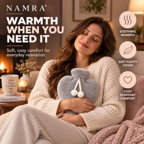 Image of Hot Water Bag with Soft Cover for Pain Relief, 1 Pcs Heating Pad Rubber Hot Bag for Body Massage for Men & Women for Hot Water Bottle for Period, Cramps, Heating Pad - 1000ML (GRAY Color) (Gray)