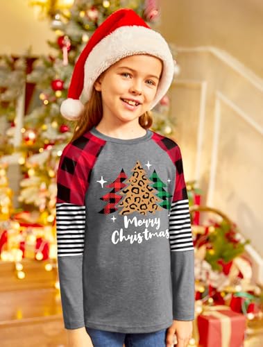 Image of BesserBay Girls Christmas Raglan Shirt Casual Leopard Stripe Patchwork Tunic Top 4-14 Years