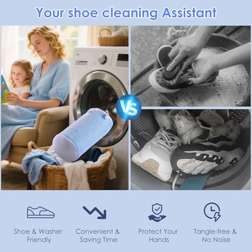 Image of Teletrogy Shoe Washing Machine Bag 2Pcs - Reusable Laundry Bags for Washer & Dryer, 360 Deep Clean & Large Size Plush Fibers for Sneakers, Tennis Shoes, Kids Footwear, Durable Invisible Zipper (Blue)