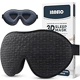 INNELO Schlafmaske für Herren Frauen, 2024 Bequeme Atmungsaktive 3D Augenmaske, mit tiefen Augenhöhlen und erhöhten Nasenpads, 100% Lichtblockierende Schlafbrille mit Memory Foam für Reisen, Schwarz