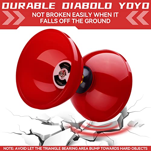 Image of MAGICYOYO Diabolo Pro Triple Bearing, High Performance Red Chinese Yoyo Ball Toy Medium Size 5' with Extra 2 Pair Carbon Sticks + 1 Net Bag + 2 Diabolo Strings, Ideal Gift for Kids & Adults