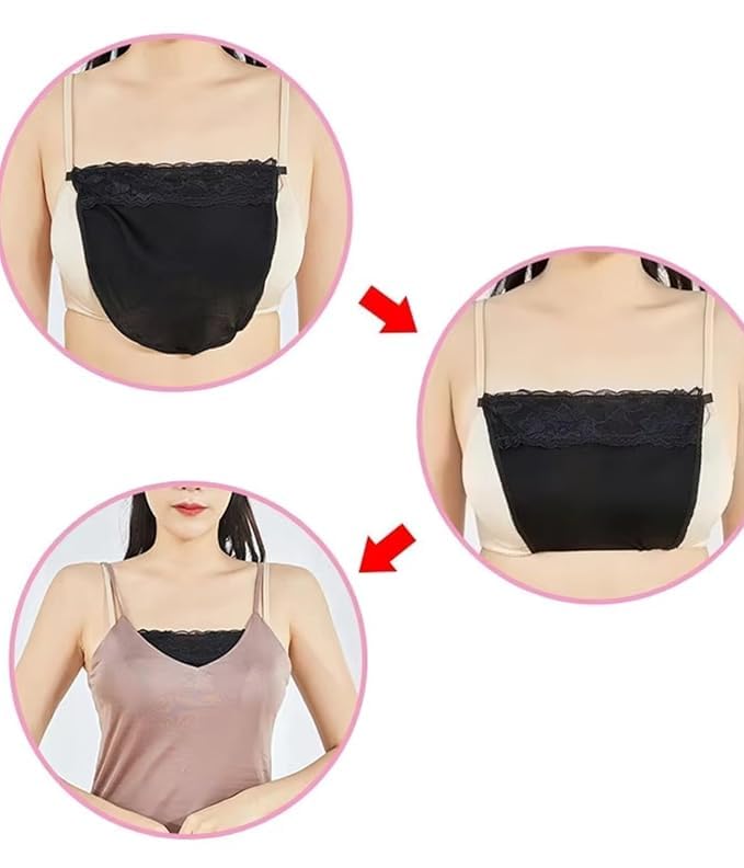 Image of Women & Girls Lingerie Regular Fit Clip-On Mock Lace Camisole Slip for Women Inner (Black, White, Beige, Free Size) Combo Set of 3