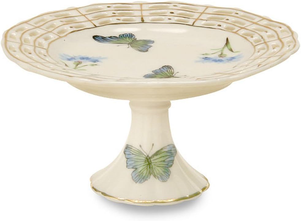 Gracie China by Coastline Imports Pierced Fine Porcelain 4-1/2-Inch Cupcake Stand, Blue Butterfly