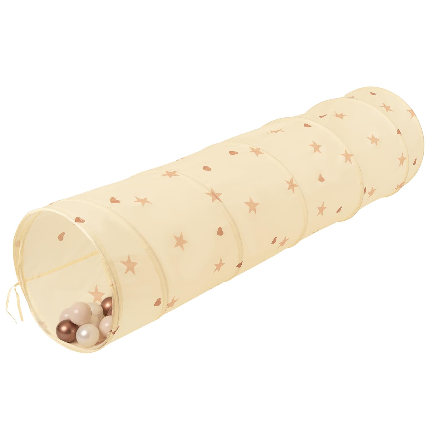 Selonis Pop-Up Tunnel Für Kinder Mit 400 Bälle Faltbarer Spieltunnel Flexibel Krabbeltunnel, Hellbeige: Pastellbeige/Kupferrot/Perle