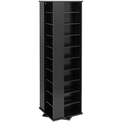 Prepac 4 Sided Revolving Display Cabinet, Black Storage Cabinet with 36 Adjustable Shelves Narrow DVD Storage Cabinet Ideal for Living Room 18.75" D x 18.75" W x 65" H