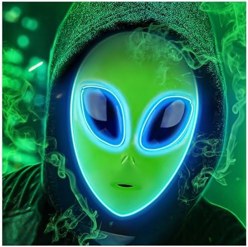 Tanganan LED Alien Mask for Adult Kids,Halloween LED Light up Mas...