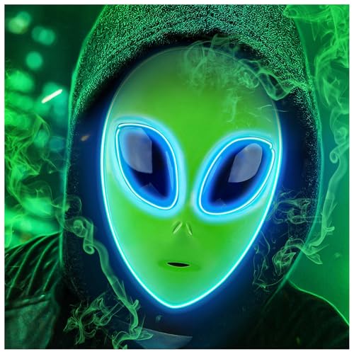 Tanganan LED Alien Mask for Adult Kids,Halloween LED Light up Mas...
