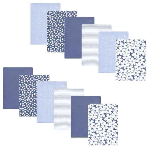 Image of Hudson Baby Unisex Baby Cotton Flannel Burp Cloths 12-Pack Bundle, Blue Cosmos, One Size