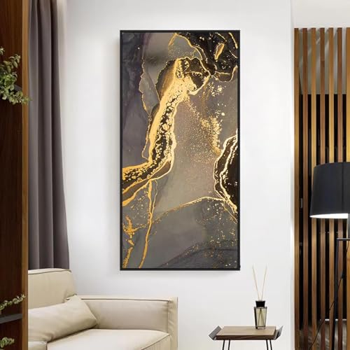 Toile abstraite noire et dorée 20x40cm pour décoration murale de salon moderne