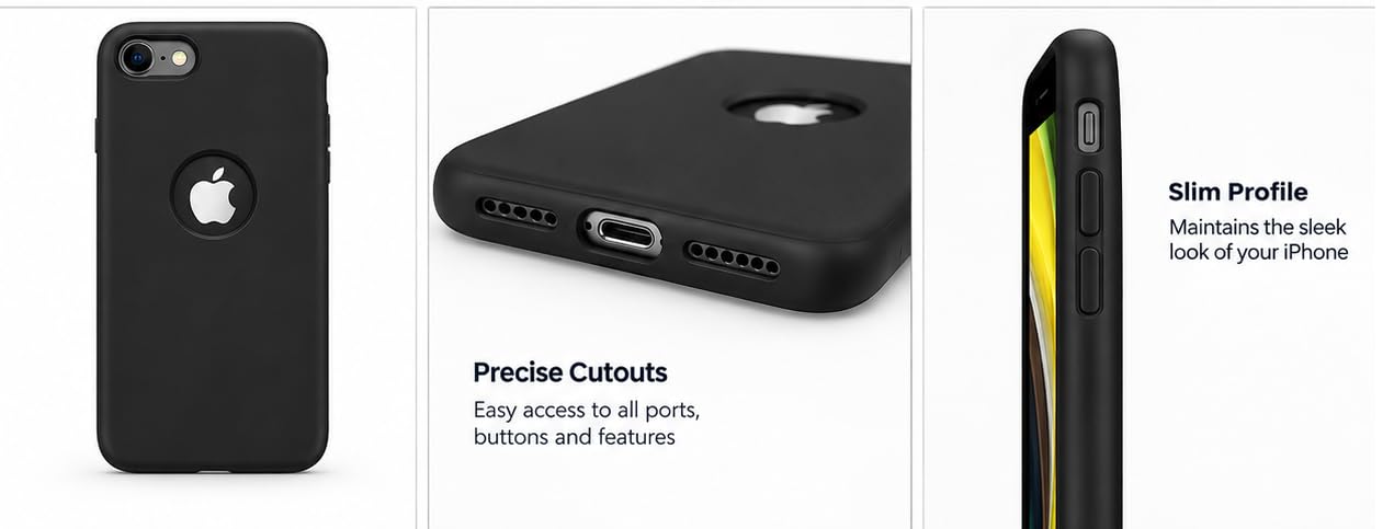 Back Cover for iPhone SE 2020 / SE 2022 | Ultra Slim Soft Rubberised Case | Matte Silicone Flexible Mobile Case | Camera Protection - Black — Amazon image 2