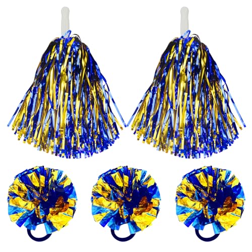 Lovecheer 5PCS Blue and Gold Pom Poms Cheerleading and Hair Ropes Pompoms Cheerleader Costume for Team Spirits Basketball Baseball Birthday New Year 2026 Dance