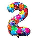 Number 2 Balloons Rainbow Two Balloon for 2 Year Old Birthday Decorations 40 Inch Neon Large Numbers 2nd Birthday Party Supplies Iridescent 1 Digital Colorful Huge Balloon Colored 2
