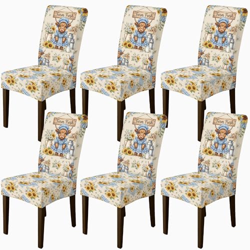 Lot de 6 housses de chaise de salle à manger vichy bleu - 2
