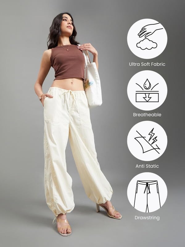 Image of GO COLORS Mostlysane Collection Cotton Parachute Pant for Women | Breathable, Mid Rise, 4 Pockets