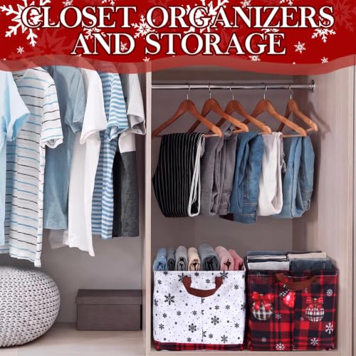 Image of Fourluoo 6 Pack Floral Storage Basket with Handles Clothes Storage Basket Bin Foldable Box Bins Organizer for Closet Shelf Nursery Kid Room Book Toy Chest(6,Christmas)