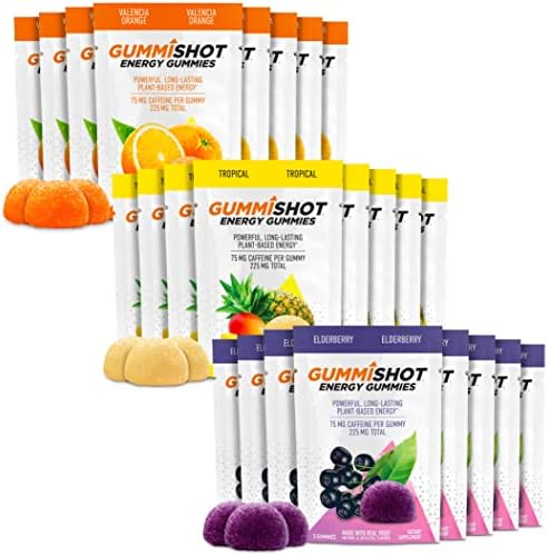 GummiShot Energy Gummies, 24-Pack Variety, 225 mg of Plant-Based Caffeine Chews per Pouch, Long Lasting Energy Boosters