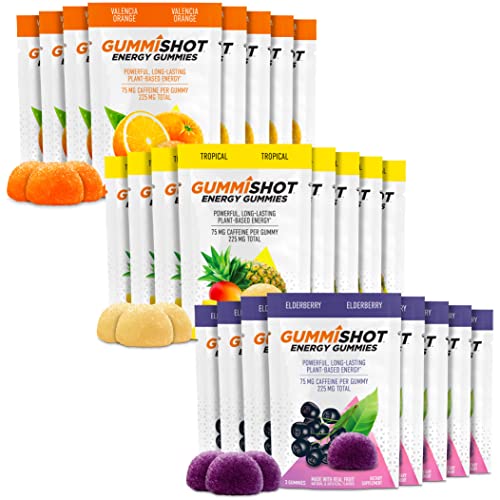 Gummishot Energy Gummies, 24-Pack Variety, 225 Mg Of Plant-Based Caffeine Chews Per Pouch, Long Lasting Energy Boosters #TOP2