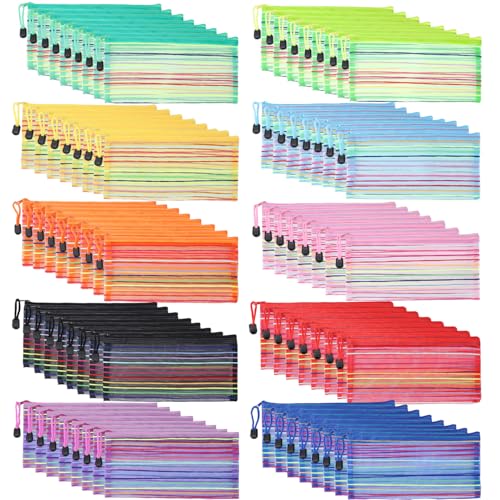 Image of 80 Pack 10 Colors Pencil Pouch Bulk Mesh Zipper Pouch Bags, Small Storage Bag, Multipurpose Pencil Case for School and Office Supplies, Travel Accessories