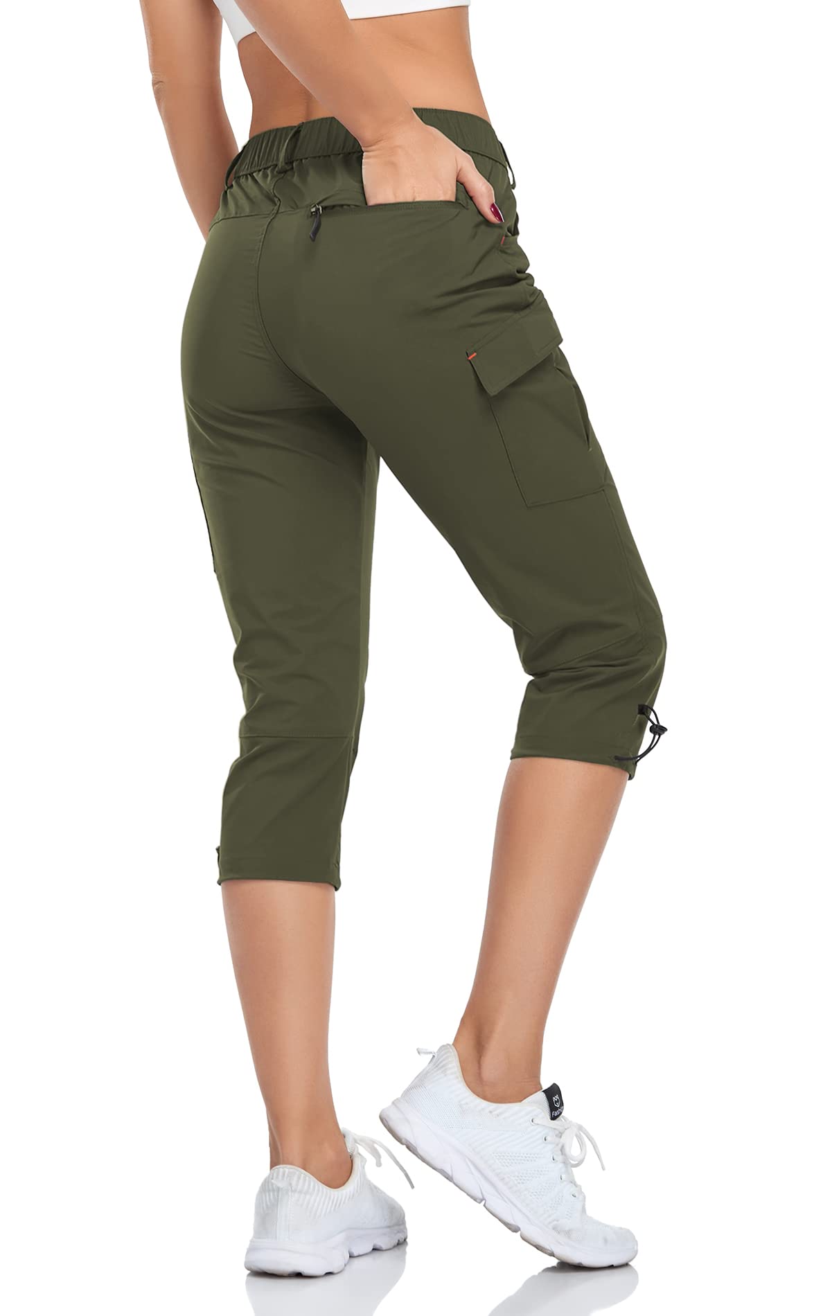 GymBrave Pantaloni Trekking Donna Cargo Capri 3/4 Estivi Leggeri Asciugatura Rapida con Tasche Zip Campeggio All'Aperto