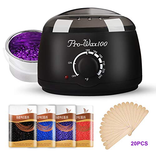 Wax Warmer, WLWQ Hair Removal Wax Kit with Hard Wax Beans and 20pcs Wax Applicator Strips, Women Men Painless at Home Waxing Kit for Body Legs Eyebrows Face Bikini Area Armpit