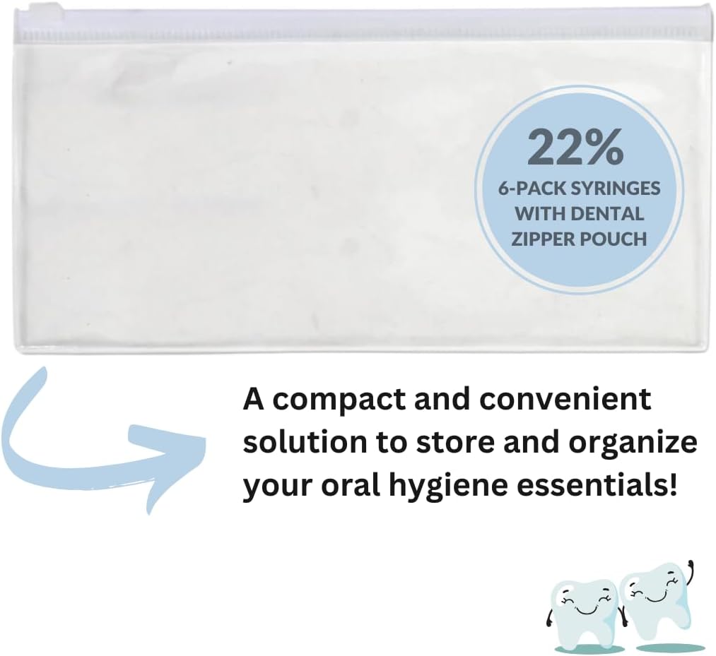 6 Pack: 22% White Pro Teeth Whitening Gel w/Teeth Whitening Instructions & Carrying Pouch, Whitening Gel Syringe Refill (6 Pack)