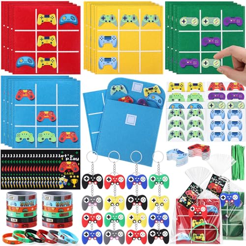 Arrowbash 196 Pcs Video Game Party Favors Set Gamer Birthday Party Favors Goodie Bags Stuffers Tic Tac Toe Board Game Supplies Gaming Gifts Boxes Classroom Rewards for Boys Kids