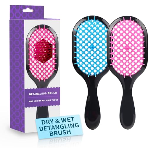 Detangling Brush,2 Pack Detangler Brush, Gentle & Effective Detangling on Wet or Dry Fragile Hair Types,Ultra-light, Detangling Brsuh ventilated and antistatic hairbrush (Pink+blue)