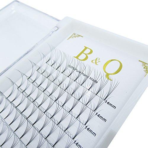 Premade Volume Fans Eyelash Extensions 12 Rows/Tray Short Stem Russian Volumes Lashes Extensions Fans C/D Curl 0.07/0.10 Thickness Eyelash Extensions (5D-C curl-0.10, 14mm)