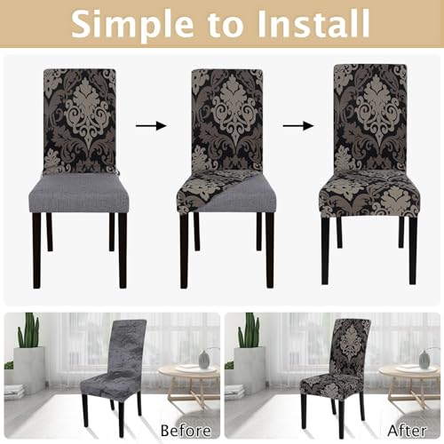 Image of SearchI Dining Room Chair Covers Slipcovers Set of 6, Spandex Super Fit Stretch Removable Washable Kitchen Parsons Chair Covers Protector for Dining Room,Hotel,Ceremony,Black /Brown